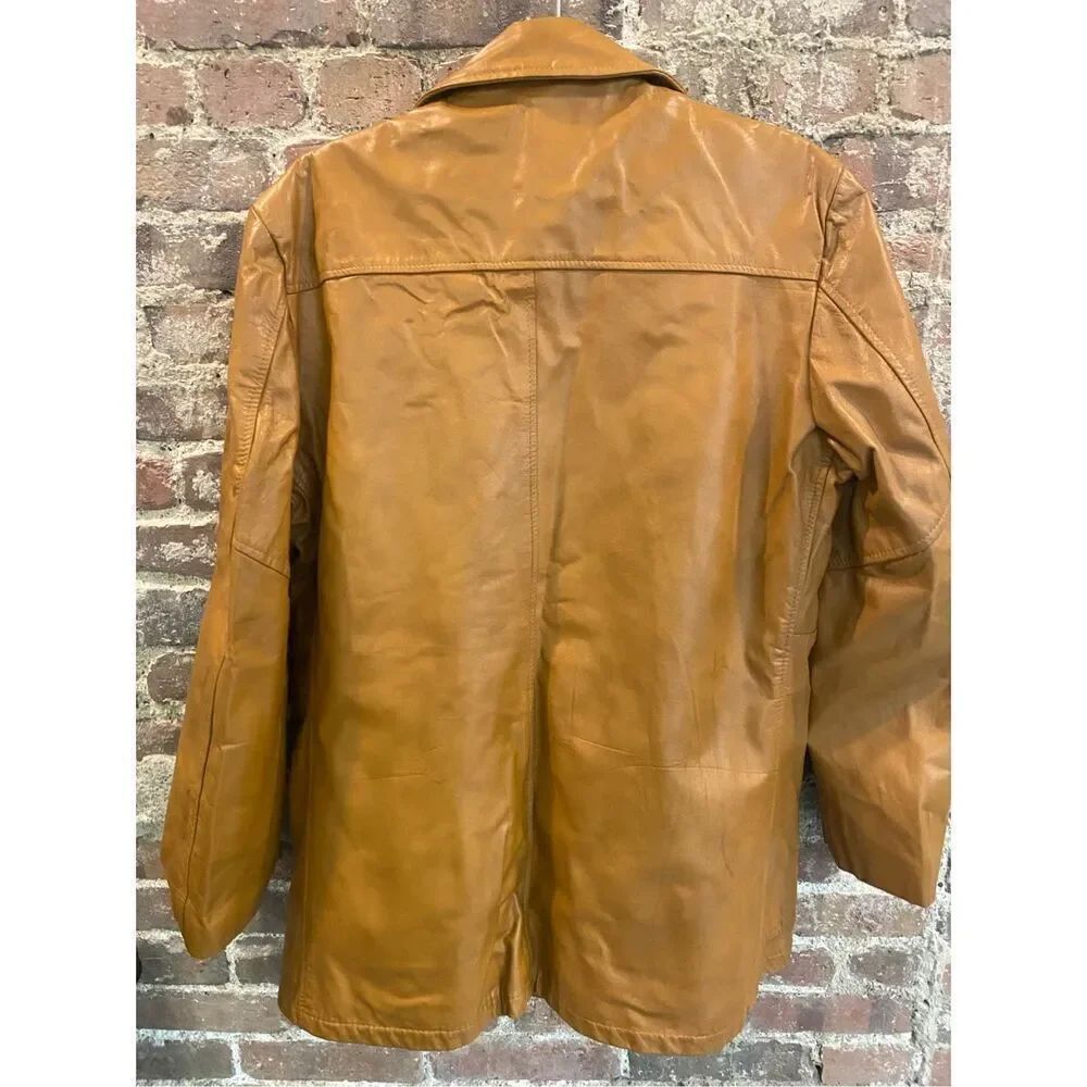Genuine Leather Vintage 1970s Faux Fur Removable Liner Carmel Jacket • SIZE 40 - Picture 10 of 16